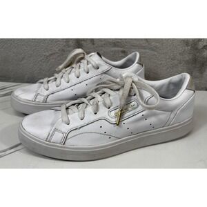 Adidas Sleek Sneakers Womens‎ 8 White Leather Low Top Shoes DB3258